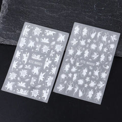 3D White Flower Nail Stickers Cute Floral Art DIY Decals