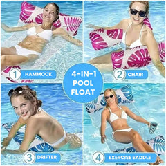 4-in-1 Inflatable Pool Lounge with Head & Foot Pillows - features