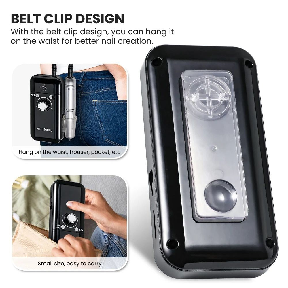 Electric 45000RPM Nail Drill Machine for Manicure & Pedicure - belt clip design