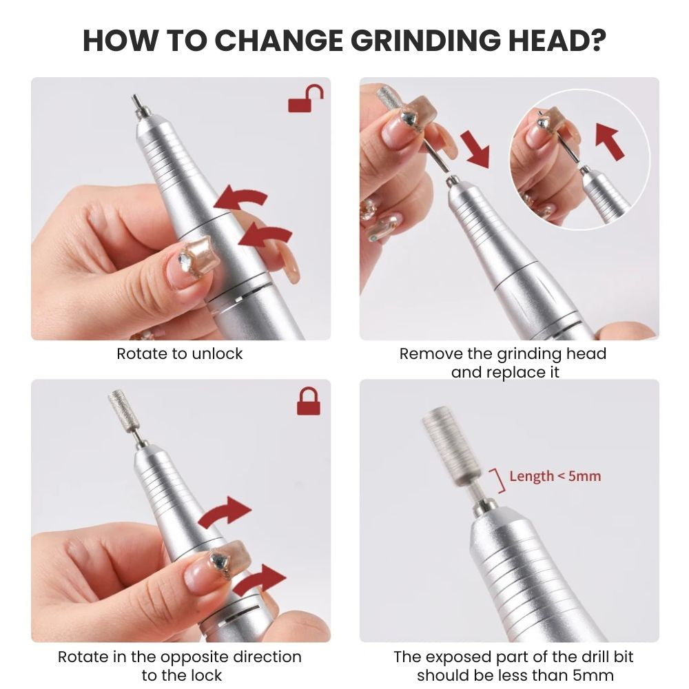 Electric 45000RPM Nail Drill Machine for Manicure & Pedicure - changing head