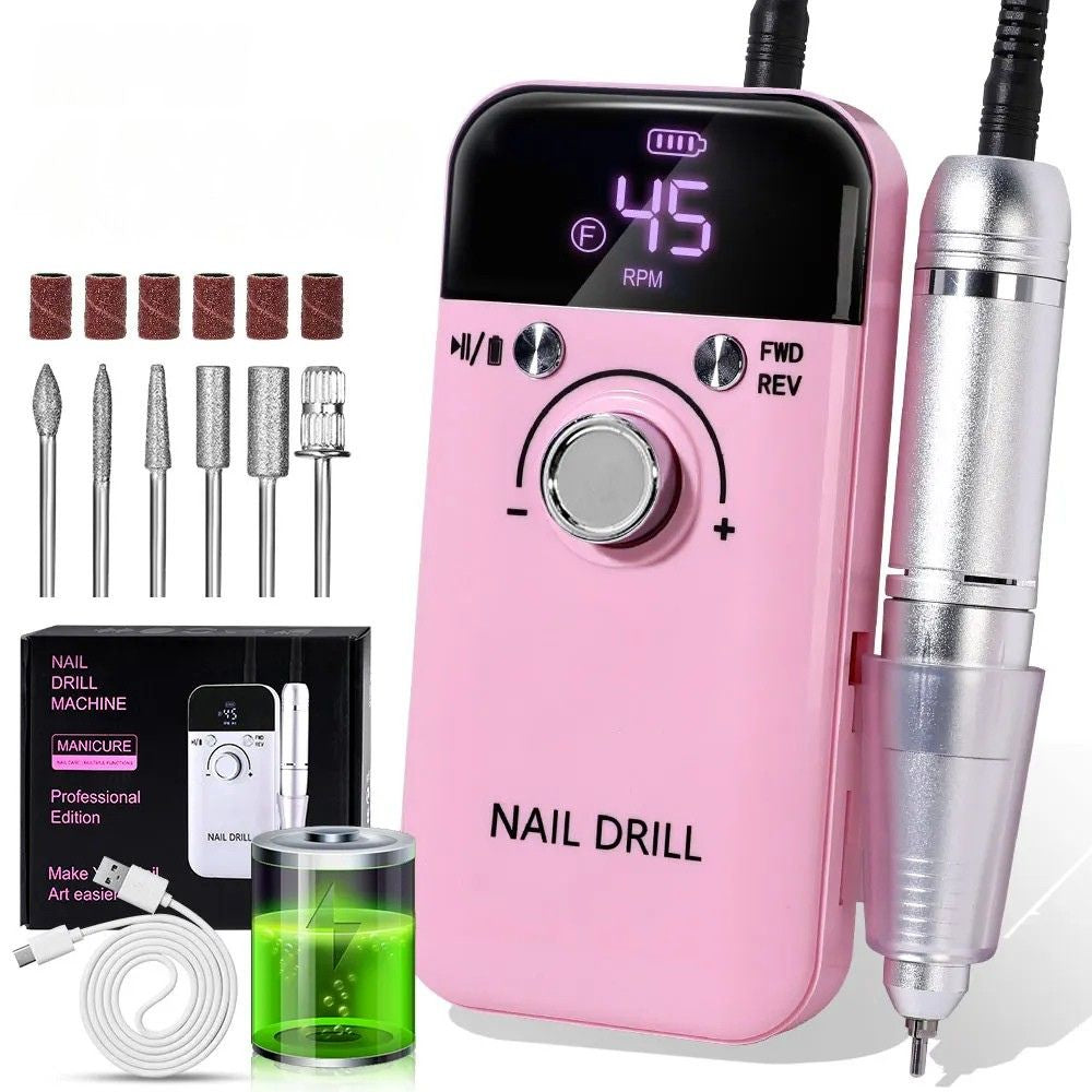 Electric 45000RPM Nail Drill Machine for Manicure & Pedicure - pink