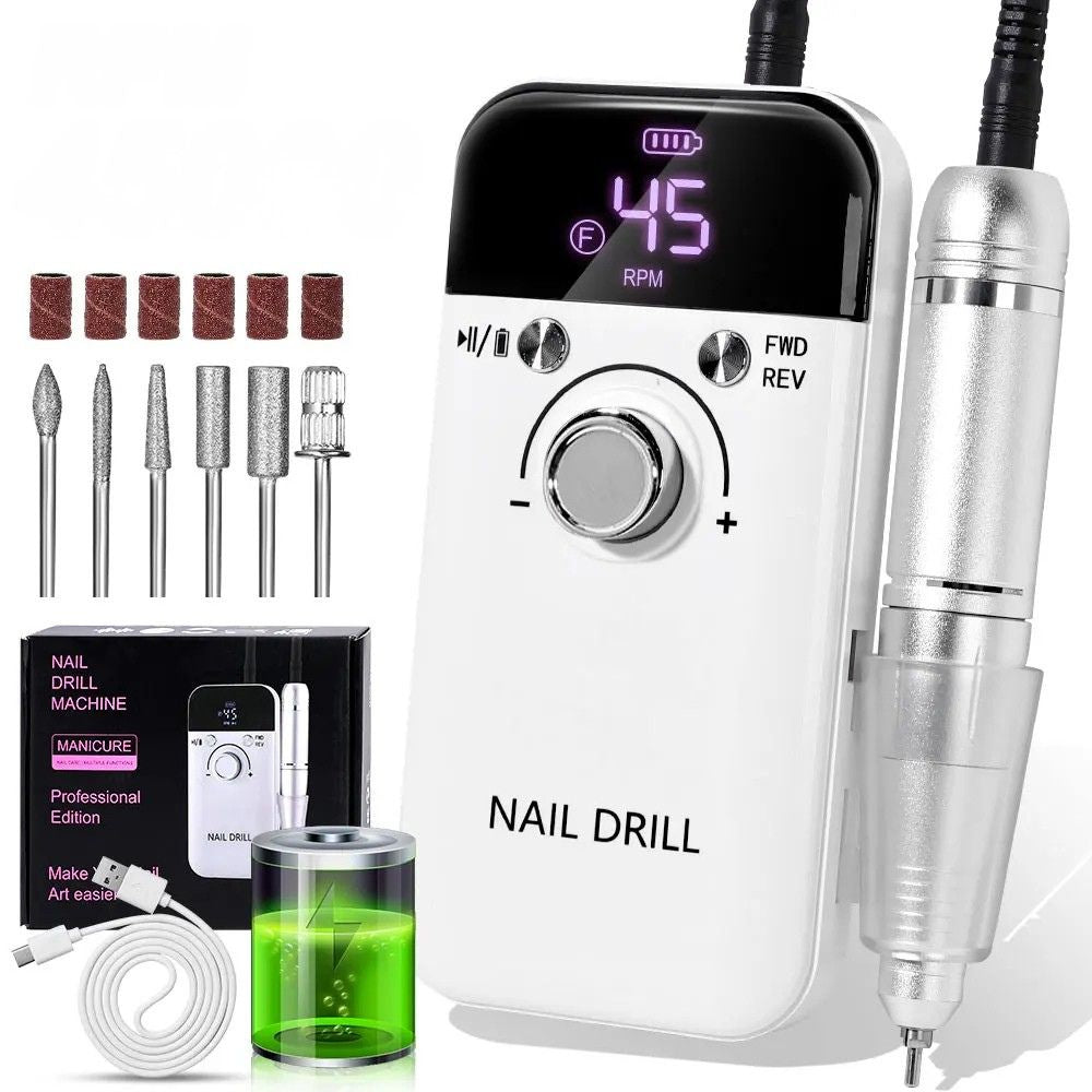 Electric 45000RPM Nail Drill Machine for Manicure & Pedicure - white