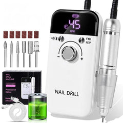 Electric 45000RPM Nail Drill Machine for Manicure & Pedicure - white