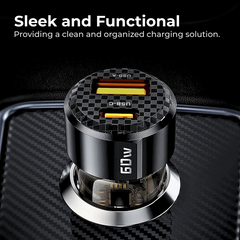 60W PD Car Charger Fast Charging for iPhone Samsung