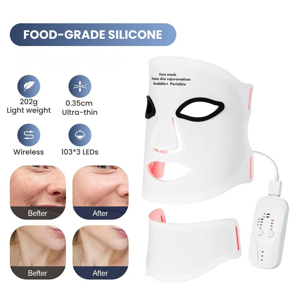 7-Color LED Photon Face & Neck Therapy Mask - silicone