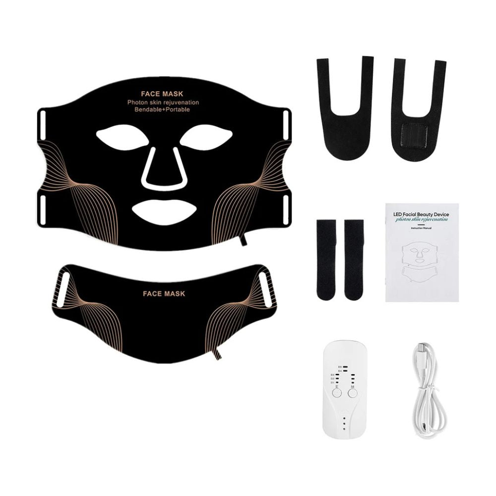 7-Color LED Photon Face & Neck Therapy Mask - black