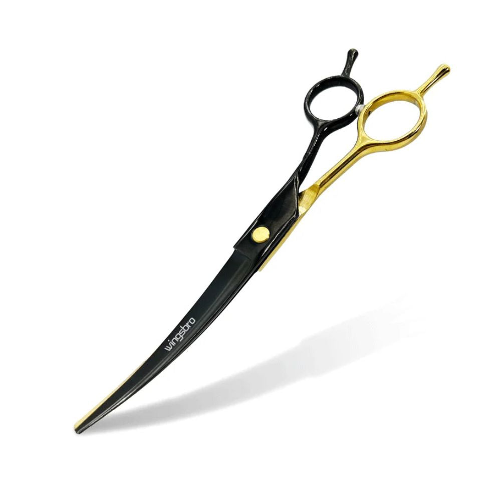 7.5__Curved_Straight_Pet_Grooming_Scissors_-_yellow with black up bend