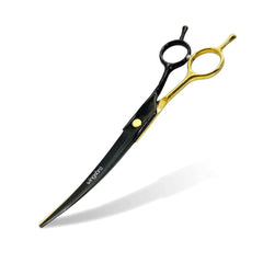 7.5__Curved_Straight_Pet_Grooming_Scissors_-_yellow with black up bend