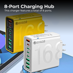 150W 8-Port USB Fast Charger with QC 3.0 & PD