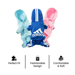 Adidog Stripe Hoodie Jumpsuit — Small Dog Tracksuit