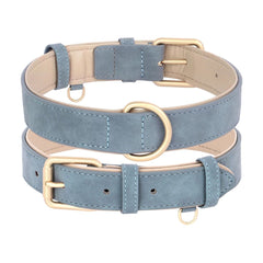 Adjustable Soft PU Leather Dog Collar & Leash — Gold Buckle