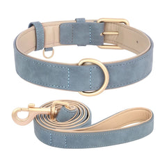 Adjustable Soft PU Leather Dog Collar & Leash — Gold Buckle