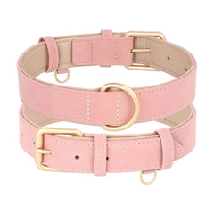 Adjustable Soft PU Leather Dog Collar & Leash — Gold Buckle