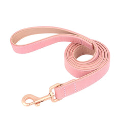 Adjustable Soft PU Leather Dog Collar & Leash — Gold Buckle