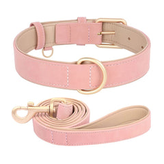 Adjustable Soft PU Leather Dog Collar & Leash — Gold Buckle