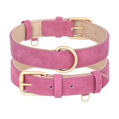 Adjustable Soft PU Leather Dog Collar & Leash — Gold Buckle