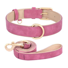 Adjustable Soft PU Leather Dog Collar & Leash — Gold Buckle