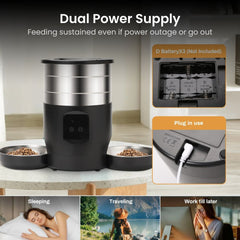 Automatic Pet, Cat & Dog Feeder with Stainless Steel Bowls & 4.5L Capacity