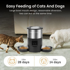 Automatic Pet, Cat & Dog Feeder with Stainless Steel Bowls & 4.5L Capacity
