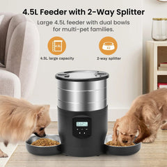 Automatic Pet, Cat & Dog Feeder with Stainless Steel Bowls & 4.5L Capacity