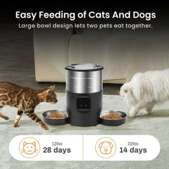 Automatic Pet, Cat & Dog Feeder with Stainless Steel Bowls & 4.5L Capacity