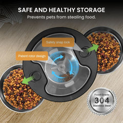 Automatic Pet, Cat & Dog Feeder with Stainless Steel Bowls & 4.5L Capacity