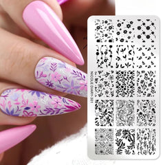 Bubble Nail Art Plate - Flower Leaf Line Stamping Template