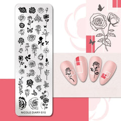 Bubble Nail Art Plate - Flower Leaf Line Stamping Template
