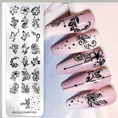 Bubble Nail Art Plate - Flower Leaf Line Stamping Template