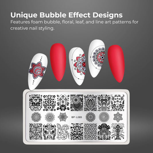 Bubble Nail Art Plate - Flower Leaf Line Stamping Template