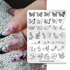 Bubble Nail Art Plate - Flower Leaf Line Stamping Template