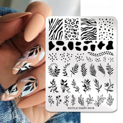 Bubble Nail Art Plate - Flower Leaf Line Stamping Template
