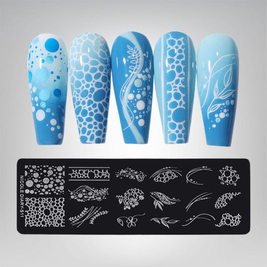 Bubble Nail Art Plate - Flower Leaf Line Stamping Template
