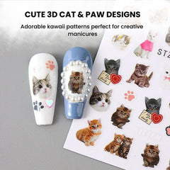 Cat Nail Stickers 3D Kawaii Design for Cute Manicure Charm