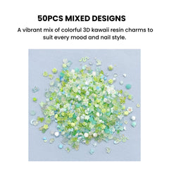 Colorful Resin Nail Charms 3D Kawaii Set – 50pcs DIY Kit