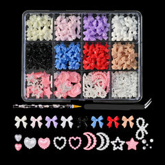 Colorful Resin Bow Nail Charms – 3D DIY Art Set of 12