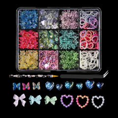 Colorful Resin Bow Nail Charms – 3D DIY Art Set of 12