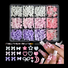 Colorful Resin Bow Nail Charms – 3D DIY Art Set of 12