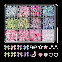 Colorful Resin Bow Nail Charms – 3D DIY Art Set of 12