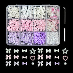 Colorful Resin Bow Nail Charms – 3D DIY Art Set of 12