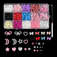Colorful Resin Bow Nail Charms – 3D DIY Art Set of 12