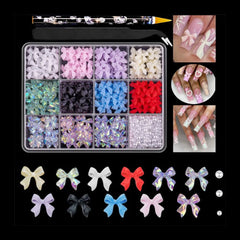 Colorful Resin Bow Nail Charms – 3D DIY Art Set of 12
