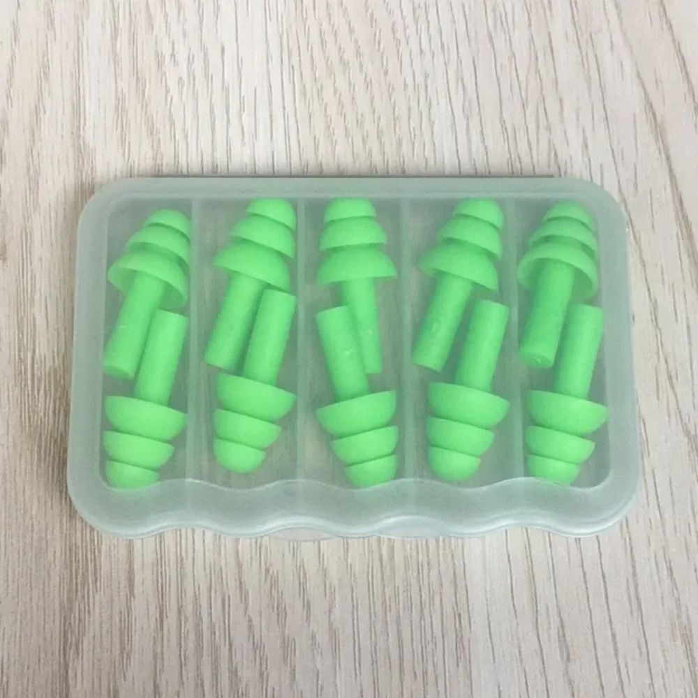 Colorful Reusable Silicone Ear Plugs with Travel Case -green