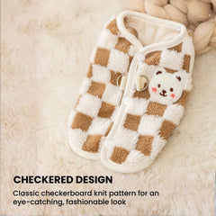Cozy Checkered Knit Dog Sweater — Soft Fleece Lined