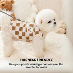 Cozy Checkered Knit Dog Sweater — Soft Fleece Lined