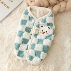 Cozy Checkered Knit Dog Sweater — Soft Fleece Lined