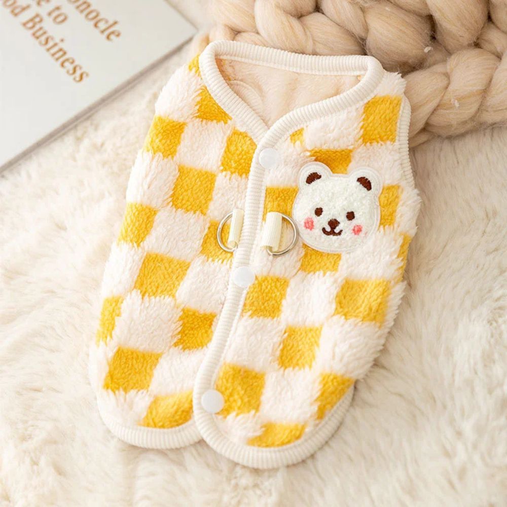Cozy Checkered Knit Dog Sweater — Soft Fleece Lined