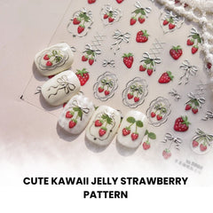 Cute 5D Strawberry Nail Stickers Jelly Fruit Art Decals