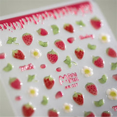 Cute 5D Strawberry Nail Stickers Jelly Fruit Art Decals