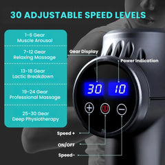 Deep Tissue Massage Gun — 30 Speeds, 6 Heads